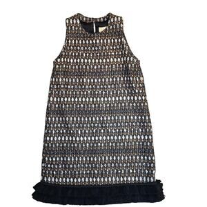 $400 KOCH Black Gold White Tweed Sleeveless Shift Dress Size Small
